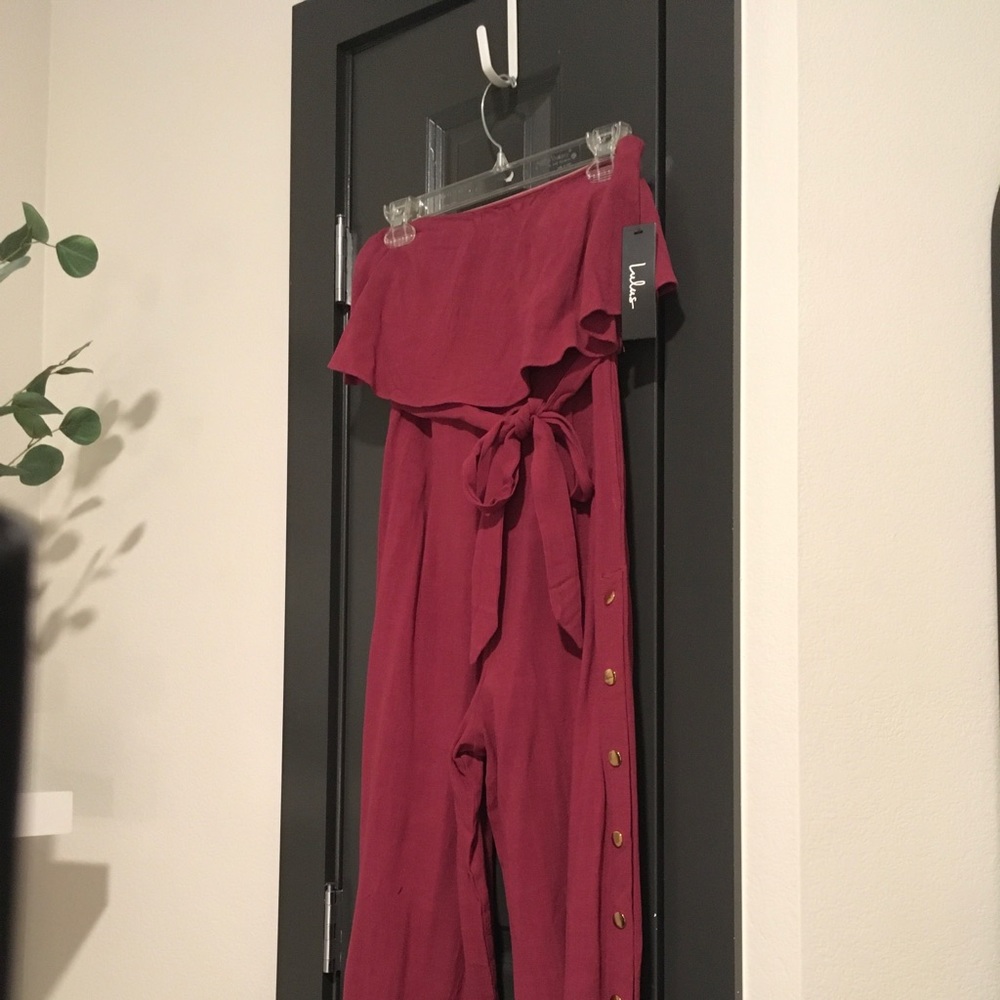 Brand New (with tags) LuLu’s strapless burgundy jumpsuit